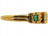 Victorian 18ct Gold Emerald and Diamond Ring with Square Mounts