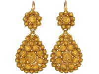 French Early 19th Century 18ct Gold Drop Earrings in Original Case