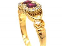 Edwardian 18ct Gold, Ruby and Diamond Conjoined Double Cluster Ring