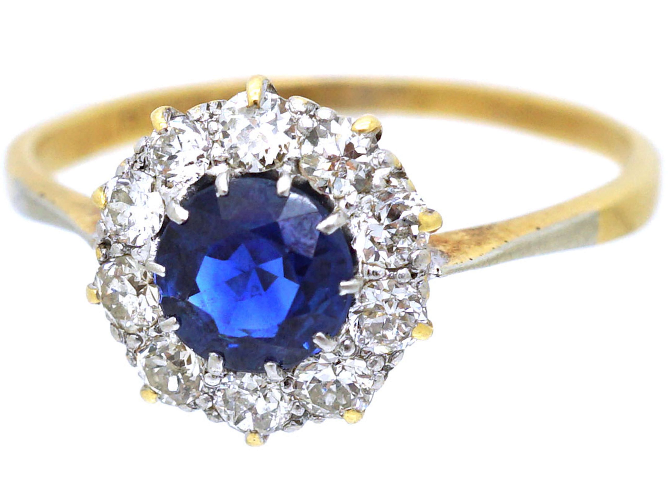 Edwardian 18ct Gold and Platinum, Sapphire and Diamond Cluster Ring ...