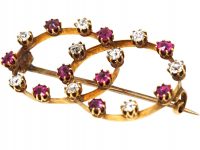 Edwardian 15ct Gold, Ruby and Diamond Double Hoop Brooch