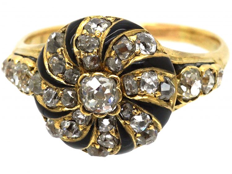 Victorian 18ct gold, Diamond and Black Enamel Memorial Ring