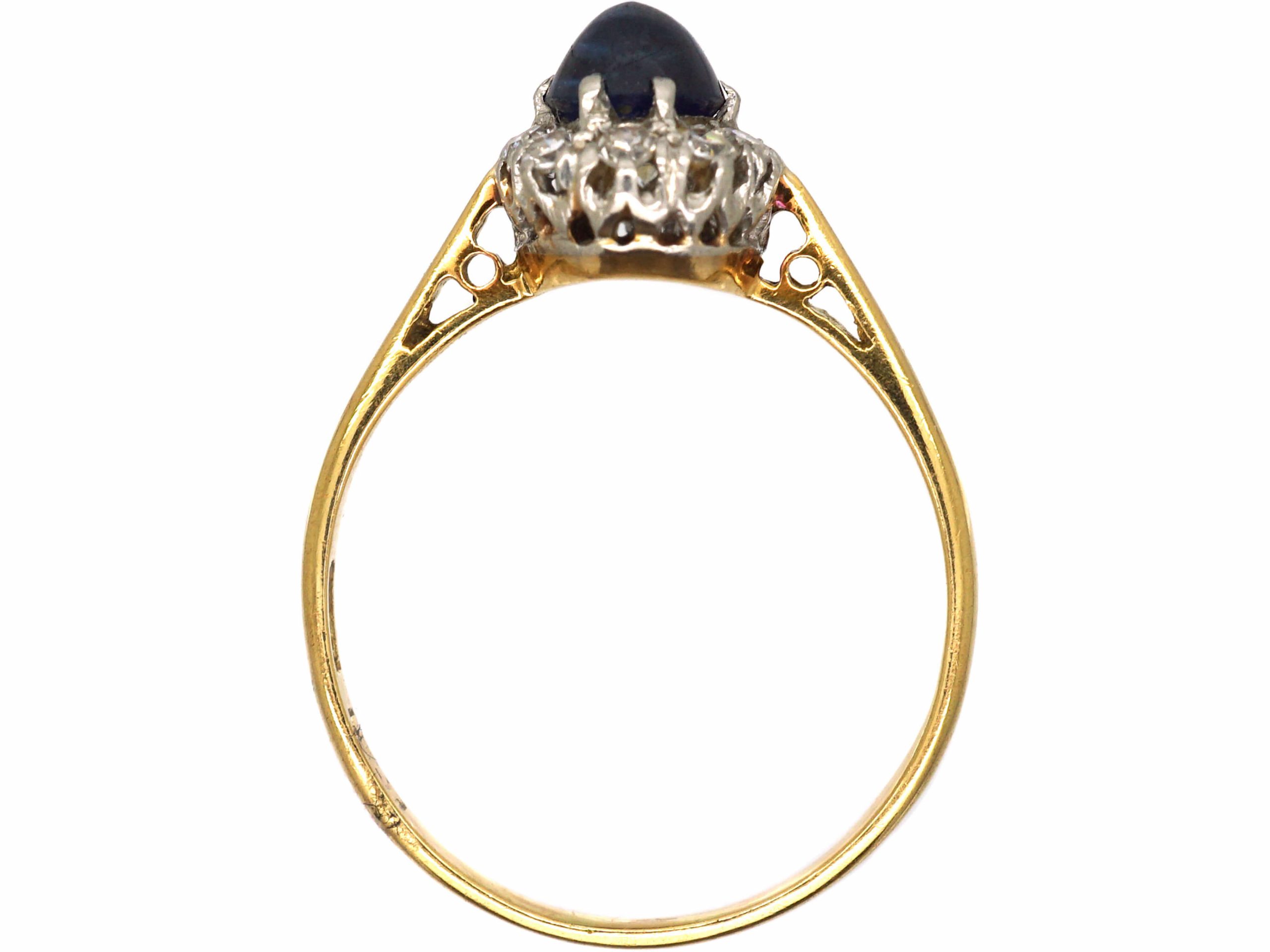 Art Deco 18ct Gold, Cabochon Sapphire & Diamond Cluster Ring (218S ...