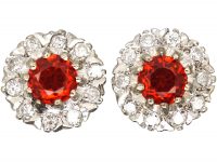 18ct Gold, Fire Opal & Diamond Cluster Earrings