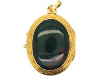 French 19th Century 18ct Gold Oval Shaped Locket set with Bloodstone on Both Sides