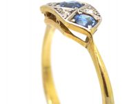 Art Deco 18ct Gold and Platinum, Sapphire and Diamond Plaque Ring