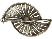 Art Deco Silver, Marcasite & Cultured Pearl Fan Brooch