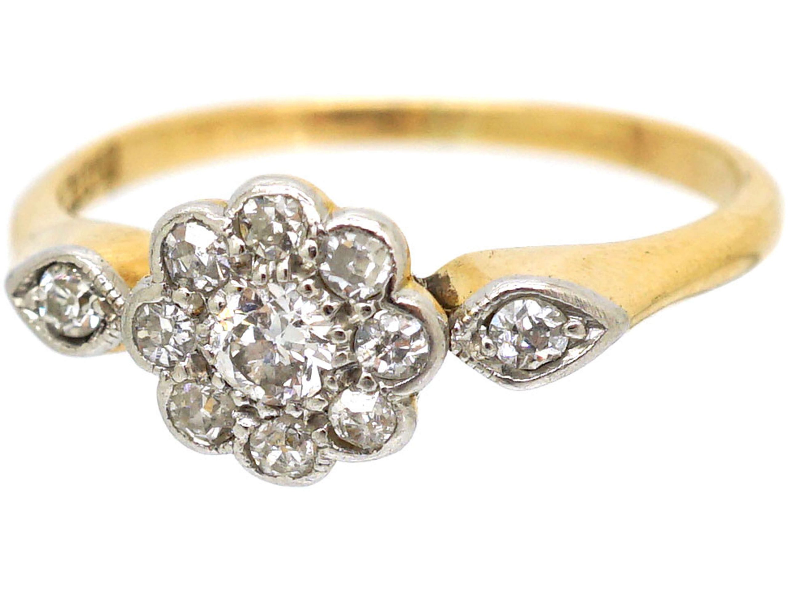 Edwardian 18ct Gold and Platinum, Diamond Cluster Ring with Diamond Set ...