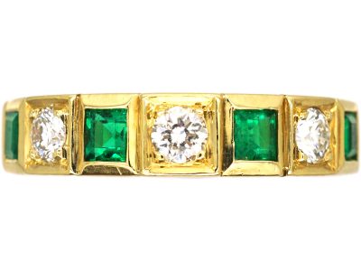 18ct Gold, Emerald & Diamond Seven Stone Ring