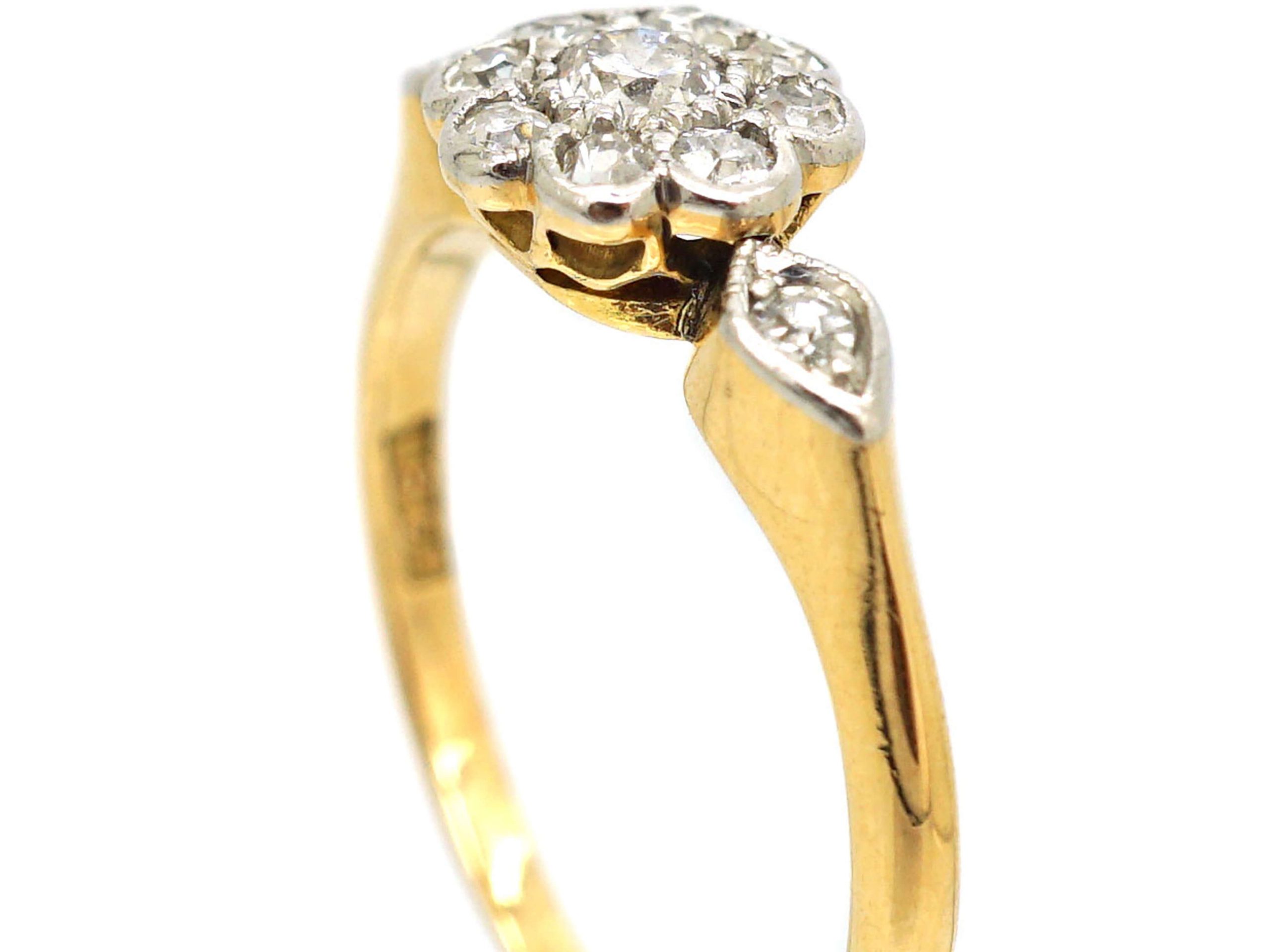 Edwardian 18ct Gold and Platinum, Diamond Cluster Ring with Diamond Set ...