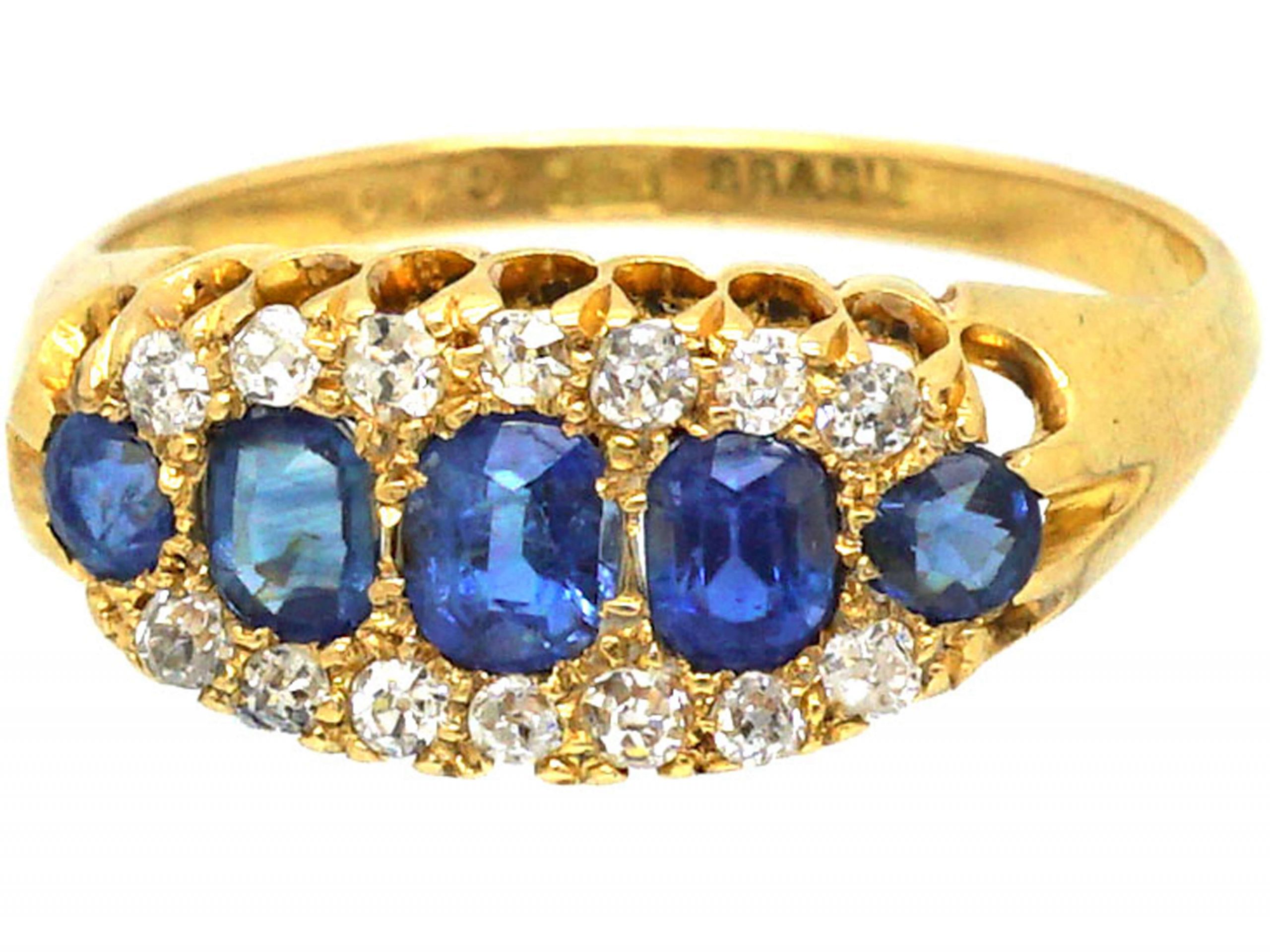 Edwardian 18ct Gold Sapphire & Diamond Boat Shaped Ring (319S) | The ...