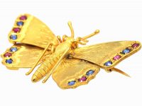 Edwardian 15ct Gold Butterfly Brooch set with Rubies & Sapphires
