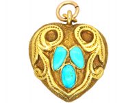 Regency 18ct Gold Heart Shaped Pendant set with Turquoise with Glazed Locket on the Reverse
