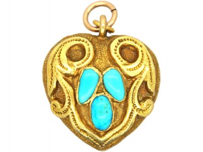 Regency 18ct Gold Heart Shaped Pendant set with Turquoise with Glazed Locket on the Reverse