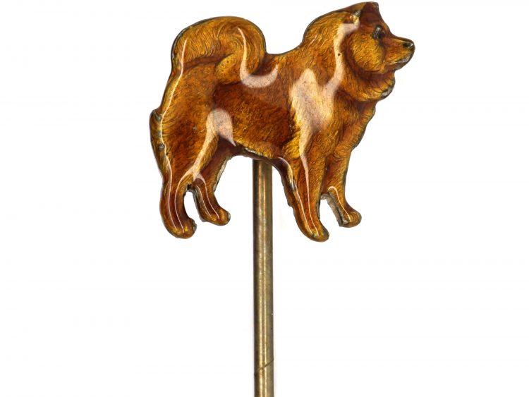 Silver & Enamel Tie Pin of a Chow Chow