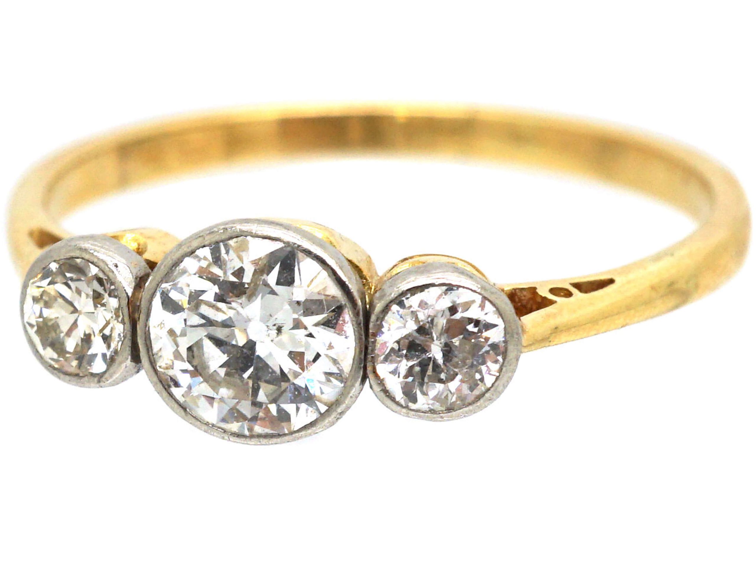 Edwardian 18ct Gold and Platinum Diamond Three Stone Ring (301S) | The ...