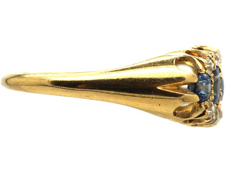 Edwardian 18ct Gold Sapphire & Diamond Boat Shaped Ring