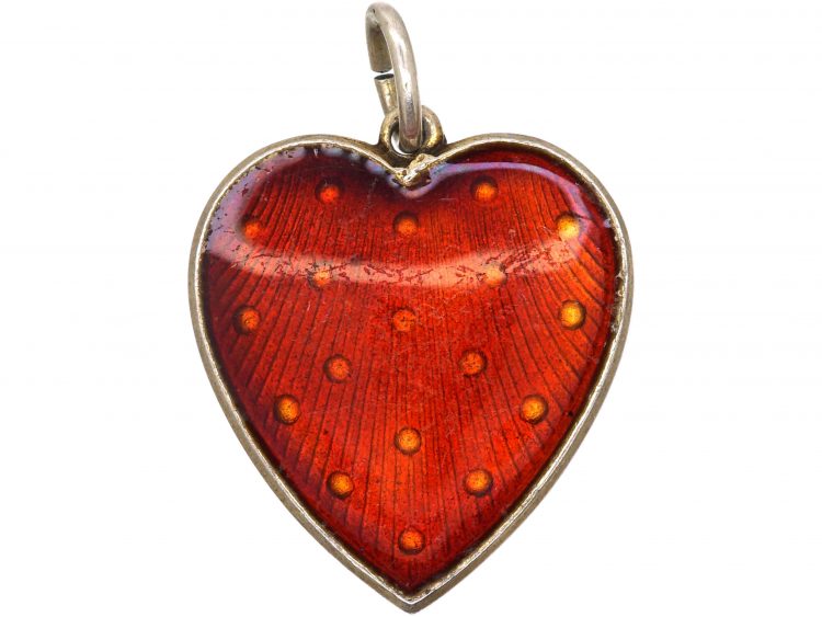 Silver Strawberry Red Enamel Heart by Ivar T Holth