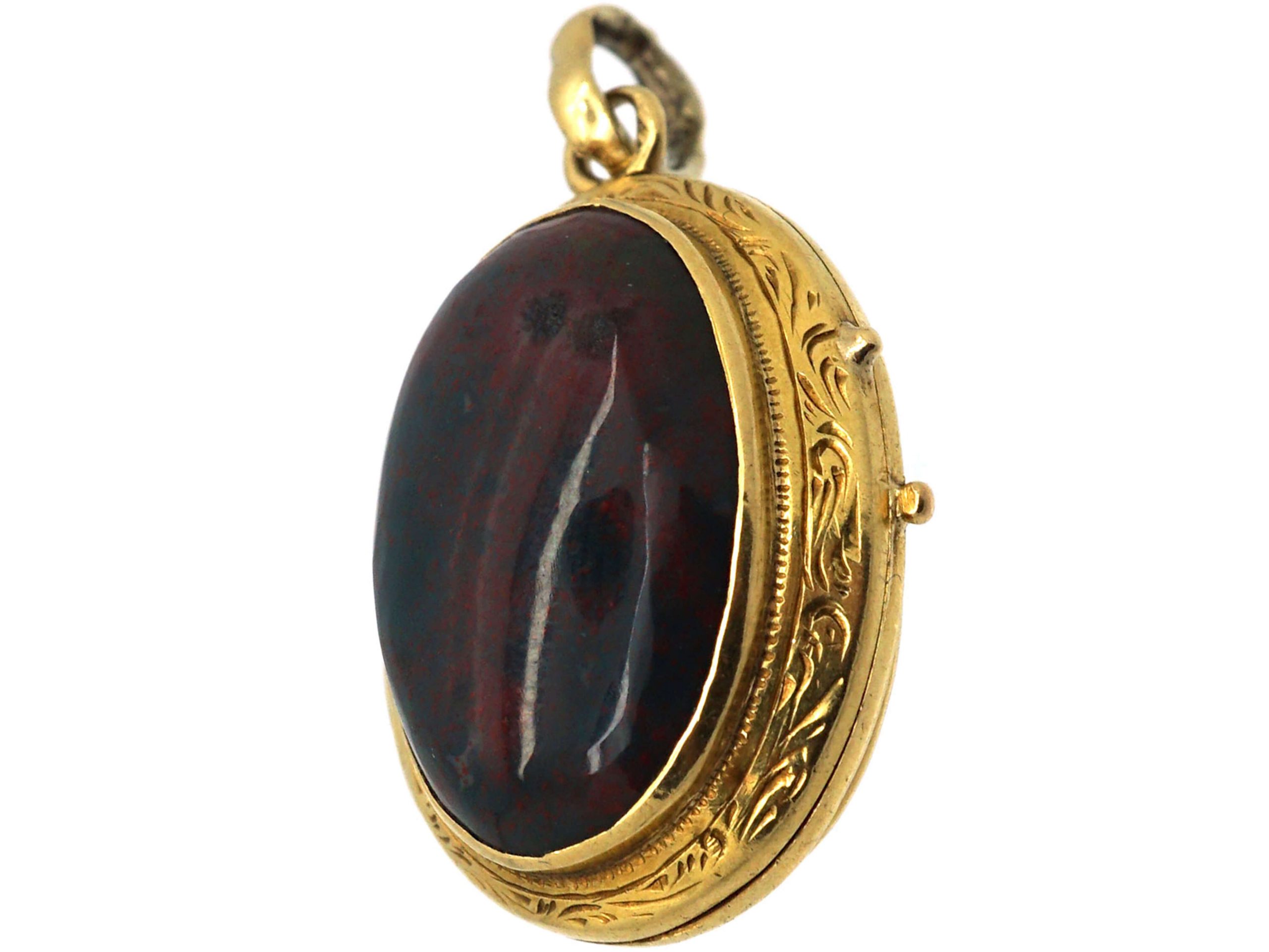 French 19th Century 18ct Gold Oval Shaped Locket set with Bloodstone on ...