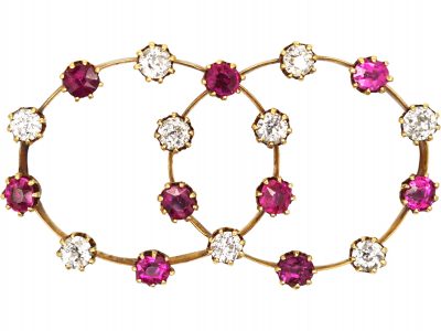 Edwardian 15ct Gold, Ruby and Diamond Double Hoop Brooch