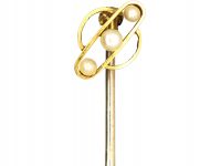 Edwardian 15ct Gold Tie Pin set with Three Natural Pearls