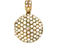 Edwardian 15ct Gold Double Sided Round Locket set with Pearls, Emeralds & Diamonds