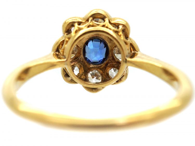 Edwardian 18ct Gold and Platinum, Diamond and Sapphire Cluster Ring
