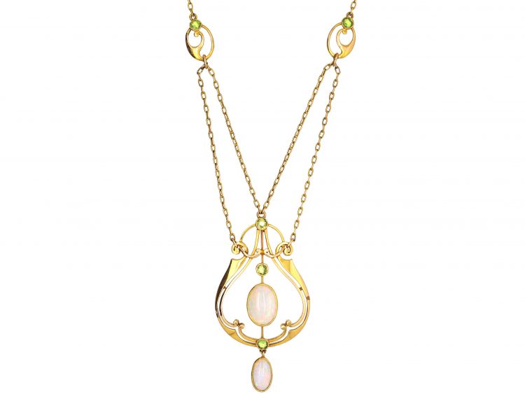 Art Nouveau 15ct Gold, Opal & Peridot Necklace