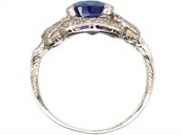 Art Deco Platinum, Sapphire & Diamond Ring with Heart Detail