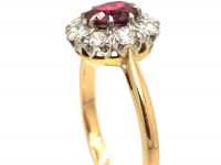 Retro 18ct Gold, Ruby & Diamond Oval Cluster Ring