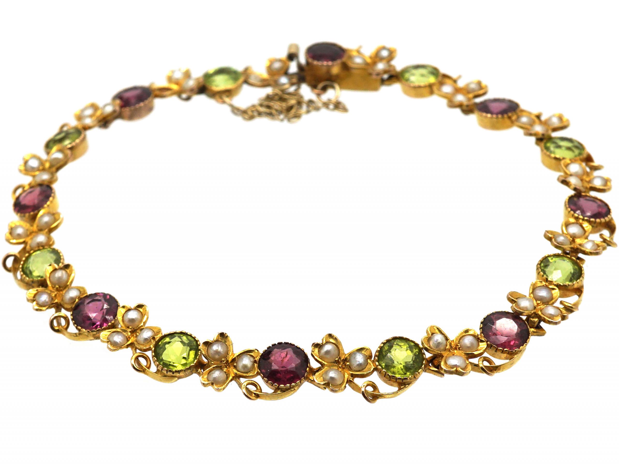Edwardian 9ct Gold Suffragette Bracelet set with Peridots, Natural ...