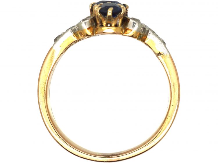 French Belle Epoch 18ct Gold& Platinum, Three Stone Sapphire & Diamond Ring