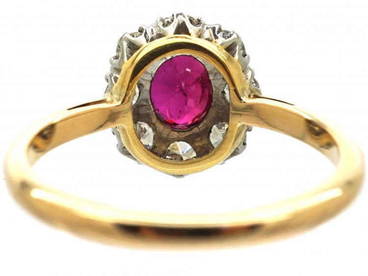 Retro 18ct Gold, Ruby & Diamond Oval Cluster Ring