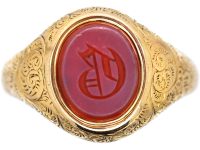 Victorian 15ct Gold & Carnelian Signet Ring with Initial D