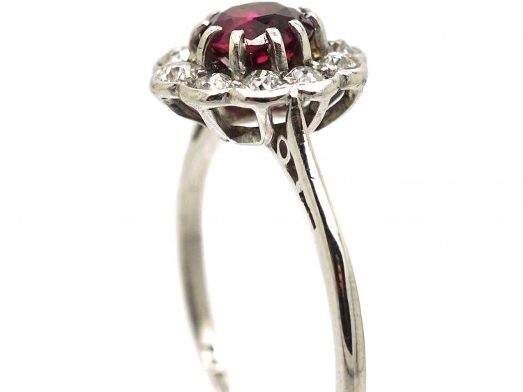 Edwardian Platinum, Ruby & Diamond Cluster Ring