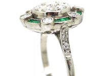 Art Deco Platinum, Emerald & Diamond Cluster Target Ring