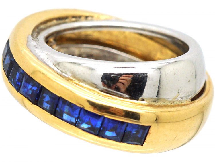 18ct Two Tone Gold and Sapphire Double Band Ring by Cartier
