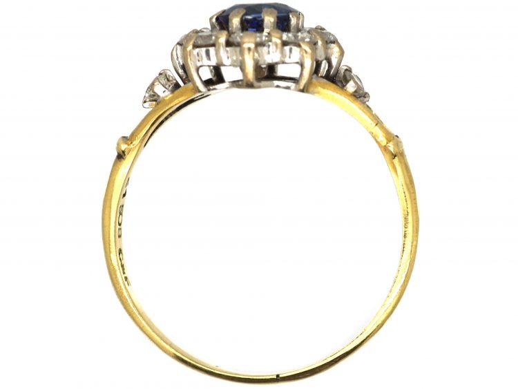18ct Gold Sapphire & Diamond Cluster Ring with a Diamond on Each Shoulder by Cropp & Farr