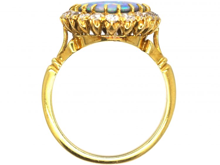 Edwardian 18ct Gold, Precious Black Opal & Diamond Cluster Ring