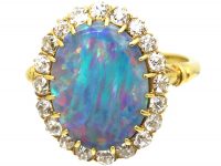 Edwardian 18ct Gold, Precious Black Opal & Diamond Cluster Ring