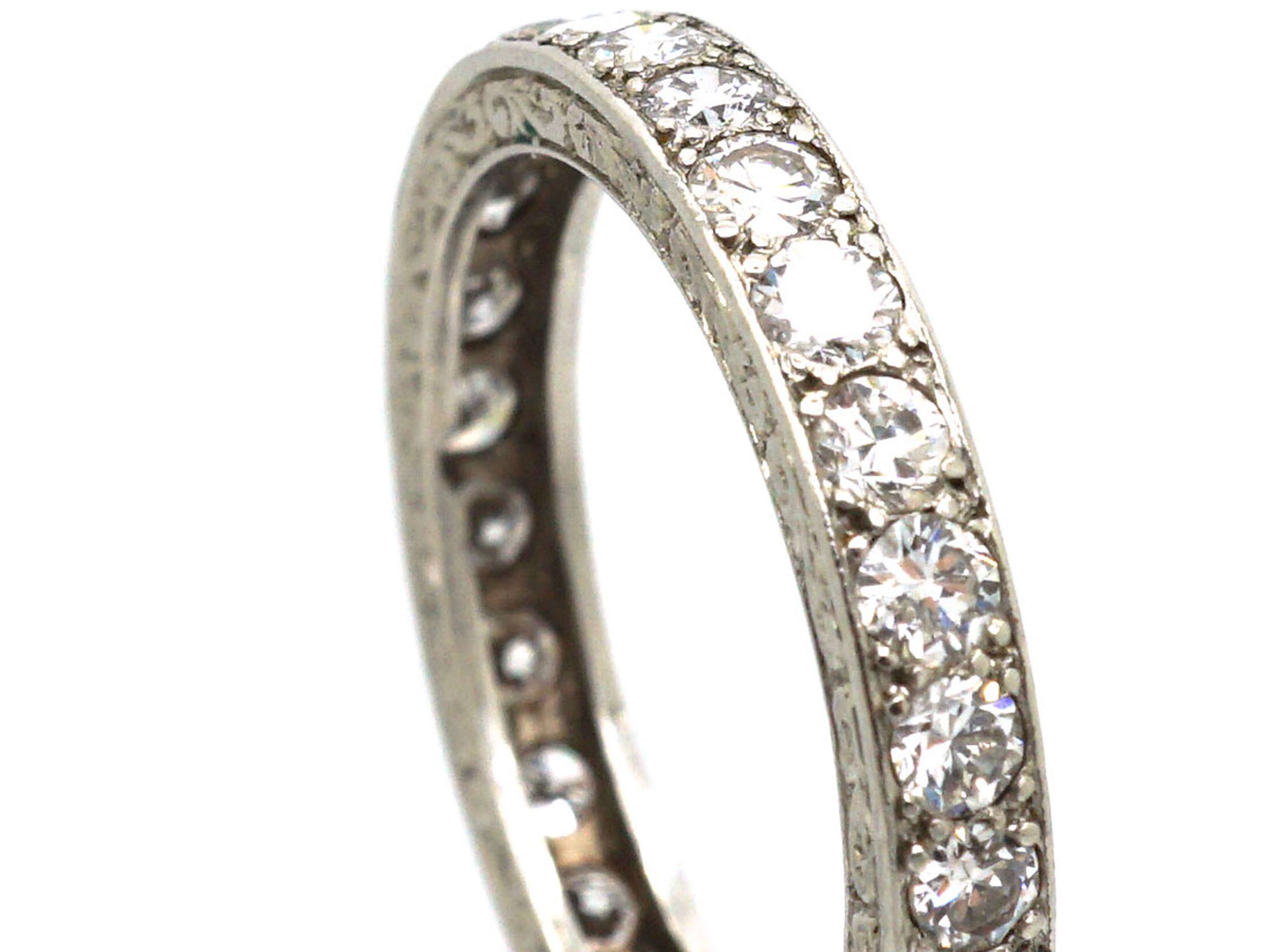 Art Deco Platinum & Diamond Eternity Ring with Incised Decoration on