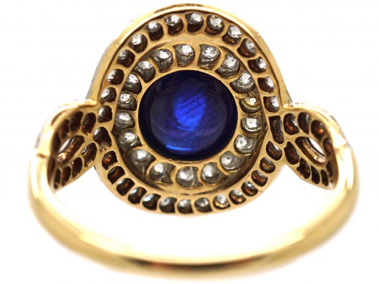 Art Deco 18ct Gold & Platinum, Cabochon Sapphire & Diamond Cluster Ring by Bailey Banks & Biddle