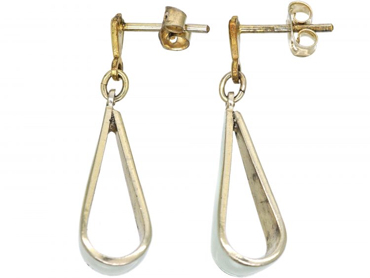 Norwegian Silver & White Enamel Hoop Drop Earrings