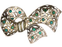 Art Deco Large Silver, Marcasite & Turquoise Bow Brooch