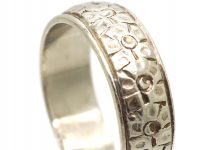 Art Deco Wide Platinum Wedding Ring with Flower Detail