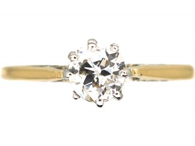 Art Deco 18ct Gold & Platinum, Diamond Solitaire Ring
