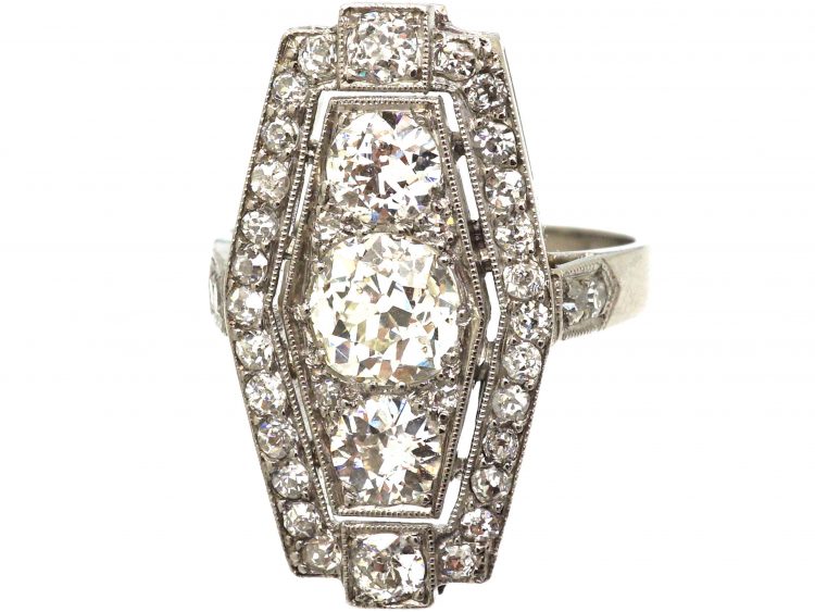 Art Deco 18ct White Gold & Platinum, Diamond Geometric Ring