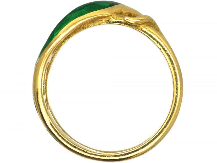 1970s 18ct Gold & Green Enamel Snake Ring