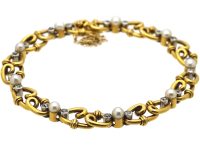 Edwardian 18ct Gold & Platinum, Natural Pearls & Diamond Bracelet