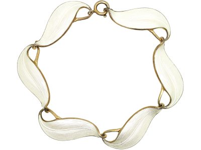 1950s Silver & White Enamel Leaves Bracelet by Finn Jensen
